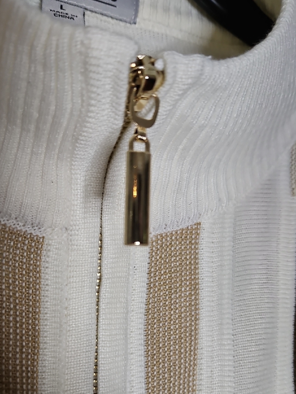 Stacy Adams Cream Knit Zip Sweater with Brown Accent - Picture 5 of 7